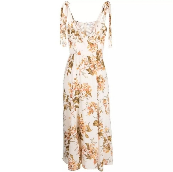 New Reformation Twilight Bella Floral Midi Sun Dress 12 Sundress Cream P… - Picture 2 of 8